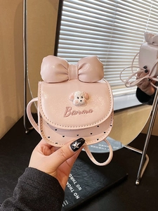 Sac bandoulière rose pour enfants avec nœud mignon et décor de chiot en relief