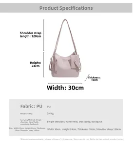 Dimensions détaillées du sac à dos rose en similicuir PU avec tableau des tailles