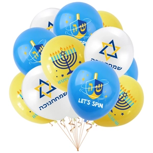 Hanukkah party balloon set featuring blue and white Menorah and Star of David designs