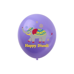 Purple Happy Diwali latex balloon featuring a decorative Indian elephant illustration