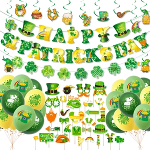 St Patrick's Day Party Decoration Banner Shamrocks Photo Props Hanging Swirls Latex Balloons For Irish Festival Celebration