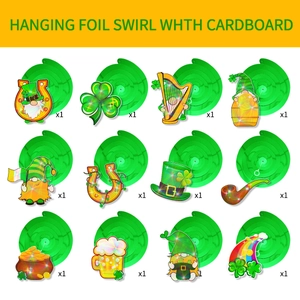 12-piece St. Patrick's Day hanging swirl set with shamrock and gnome card designs
