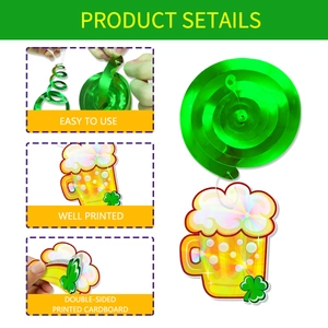 St. Patrick's Day hanging spiral decorations with green shamrock and beer glass designs
