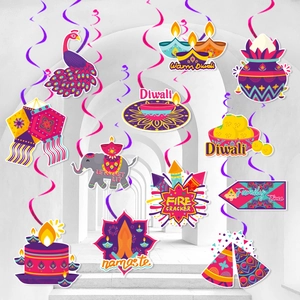 Décorations de Fête Diwali Spirales Suspendues en Carton Motifs Éléphant Paon pour Ornements de Plafond de Festival Indien