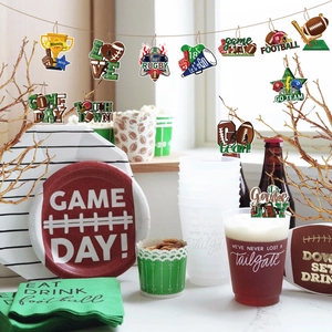 American Football Super Bowl party decoration set with plates, cups and banners