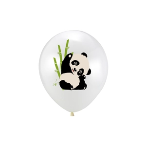 White latex panda birthday balloon with cute cartoon panda and green bamboo print