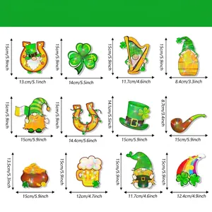 St. Patrick's Day hanging swirl decorations showing product size with 12 clover patterns
