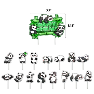 Panda themed cake toppers set including 15 pieces with happy birthday signage and sizes