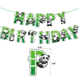 Detailed view of Giant Panda Happy Birthday banner with dimensions in inches for party decor