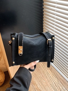 Fashion PU Leather Crossbody Bag For Women Retro Gold Hardware Contrast Stitching Square Shoulder Bag Daily Commuter Purse