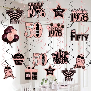 Rose Gold Black Birthday Party Hanging Swirl Decorations Glitter 30th 40th 50th Anniversary Ceiling Streamers For Birthday Decor