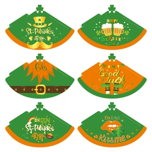 Set of 6 St. Patrick's Day paper party hats with clover and rainbow festive designs