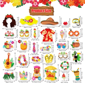 Hawaiian party photo booth props set with tropical ice cream and Aloha beach themes