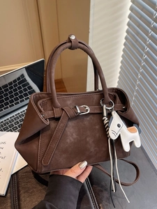Women Trendy PU Leather Bucket Bag Minimalist Casual Shoulder Crossbody Bag Large Capacity Handbag With Horse Charm