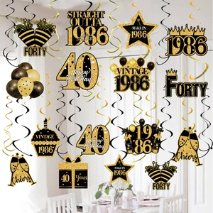 Black Gold Birthday Party Hanging Spiral Decorations Set For 30th 40th 50th Birthday Party Hanging Swirls Glitter Paper Ornaments Festive Ceiling Decor For Adults Party Arrangement