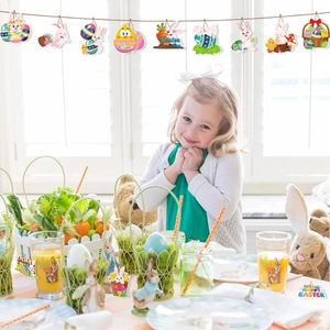 Easter party decoration set with rabbit and egg paper tags for indoor festive hanging