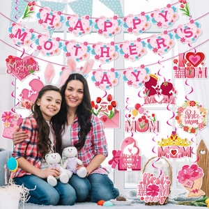 Festive Mother's Day decoration set with Happy Mother's Day banner and hanging swirls