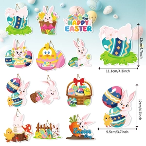Colorful Easter hanging ornaments set with rabbits and eggs for party decoration