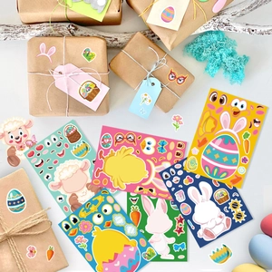 Easter party sticker set featuring cartoon rabbits, eggs and chicks for gift decoration