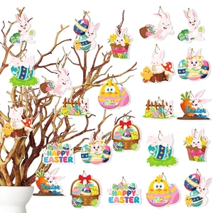 Easter party decoration set with cartoon bunny egg and carrot hanging paper tags for home