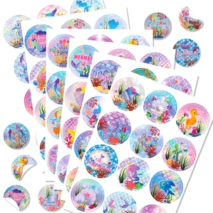 Mermaid Theme Birthday Party Stickers Ocean Sea Creatures Adhesive Gift Wrap Seal Labels For Kids Celebration Decorations