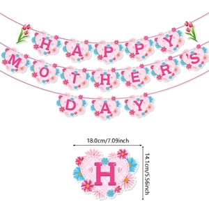Pink heart-shaped Happy Mother's Day banner with floral edges and precise size dimensions