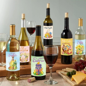 Etichette per bottiglie di vino pasquali con coniglietti per decorazioni natalizie