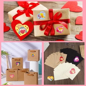 Valentine heart animal stickers used for decorating gift boxes and kraft bags