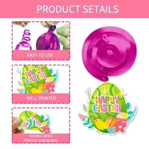 Easter party decoration set with purple hanging spirals and colorful happy egg cards