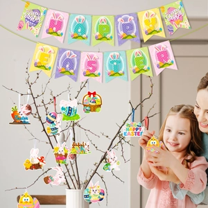 Easter party decoration set with Happy Easter banner and colorful hanging swirl ornaments