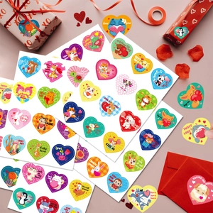 Kids Valentine's Day heart stickers with cute animals and phrases for party gifts