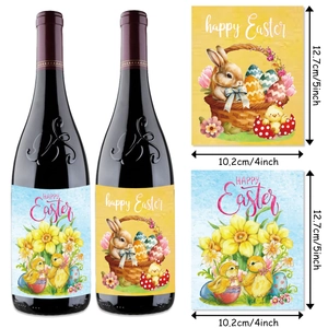 Etichette per bottiglie di vino Happy Easter con coniglietti per decorazioni di Pasqua