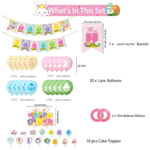 Kit déco de Pâques complet avec bannière lapin, ballons colorés et décorations de gâteaux