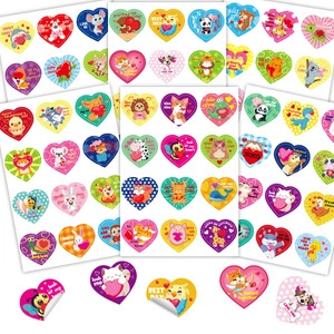 Valentine's Day Heart Animal Stickers For Kids Cartoon Holiday Gift Decoration DIY Craft Stickers Assorted Animal Patterns