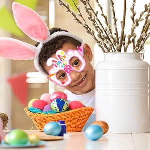 Set de décoration de Pâques avec serre-tête oreilles de lapin et lunettes lapin rose