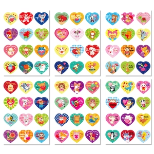 Kids Valentine's Day heart stickers with cute animal designs and festive love patterns