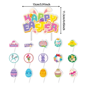 Kit de décoration Pâques avec cake toppers Happy Easter et pics motifs lapins et œufs
