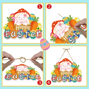 DIY Happy Easter door hanging kit with bunnies and carrots for festive party decoration