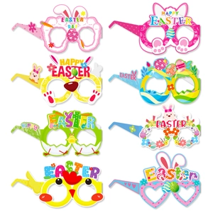 Lot de 8 lunettes de fête de Pâques en papier avec oreilles de lapin et décorations d'œufs