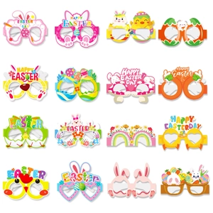 Lunettes de Fête de Pâques en Carton Blanc Motifs Lapin Poussin Œuf Accessoires de Photomaton Festifs Décorations Enfants Adultes