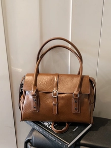 Sac cabas marron rétro en similicuir avec boucle décorative et poignée pour femme