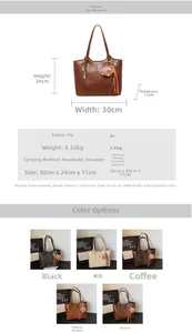 Guide des tailles et options de couleurs pour le grand sac fourre-tout vintage en PU