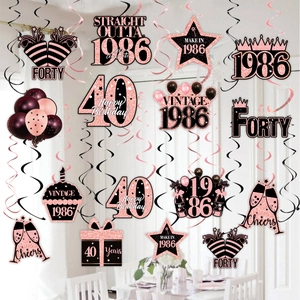 Décorations de Fête d'Anniversaire Suspendues Spirales Or Rose Noir Rose Ornements Thème Anniversaire Pour Adultes Papier PVC