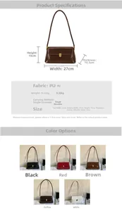 Detailed chart showing product dimensions and color options for the vintage PU bag