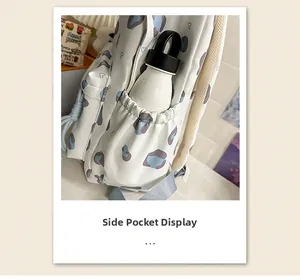 Détail de la poche latérale élastique avec gourde sur le sac à dos imprimé léopard