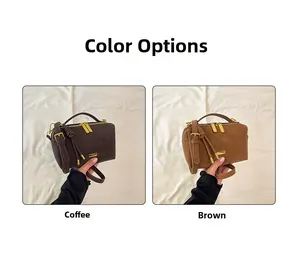 Detailed comparison of brown and coffee retro Boston bags with pebbled leather texture