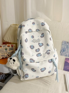 Sac à dos blanc à motifs de cœurs pour filles avec pendentif peluche et zips larges