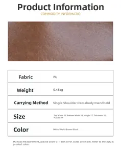 Detailed chart showing PU leather texture and dimensions of the vintage crossbody bag