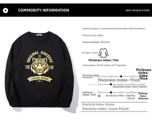 Vue détaillée du sweat-shirt noir avec imprimé tigre doré et détails de composition