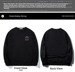 Detailed view of black crewneck sweatshirt featuring premium embroidered letter motifs
